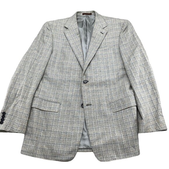 Jhane Barnes Blazer Men 42 Blue Gray Multi Plaid Conclave Silk‎ Full Canvas VTG - Picture 1 of 15